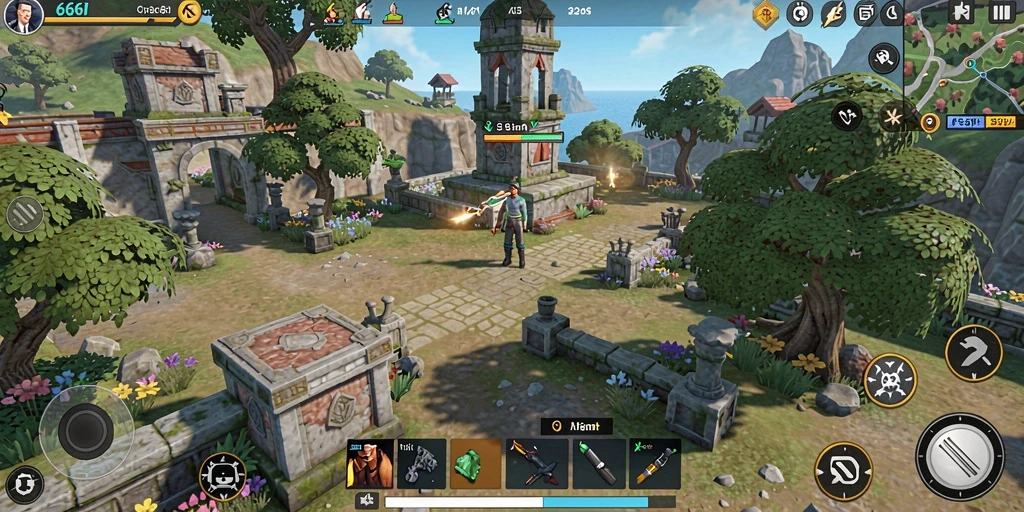 Screenshot gameplay 666I menampilkan strategi pertahanan menara yang seru.