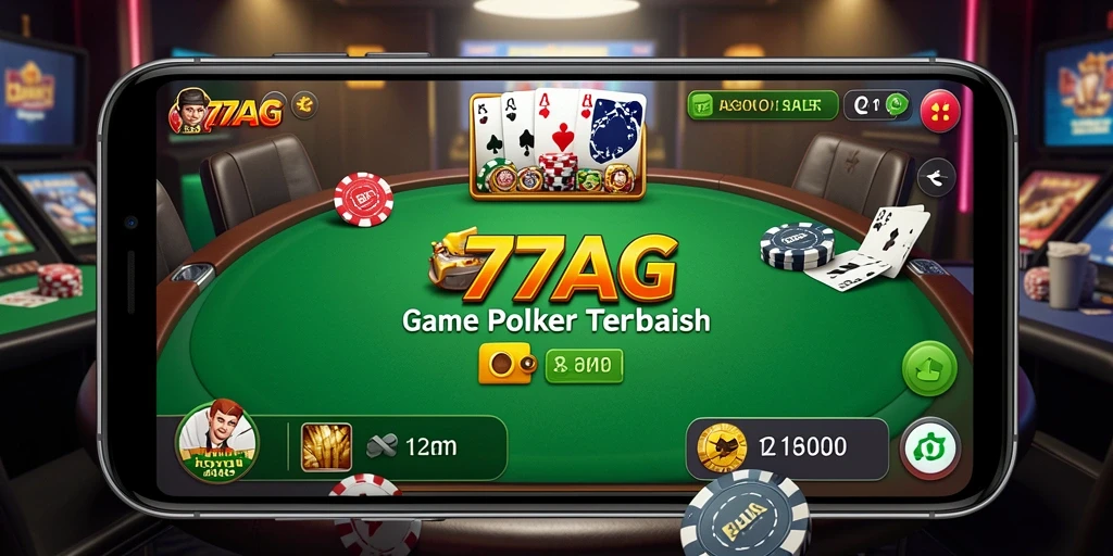 Screenshot permainan 77AG dengan tampilan meja Poker yang menarik.
