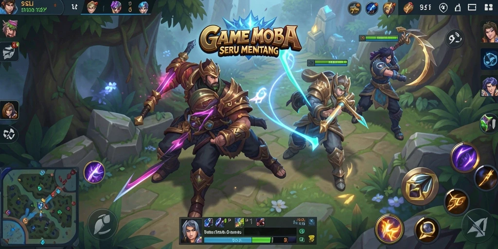 Gameplay seru dengan pertempuran tim di arena MOBA.