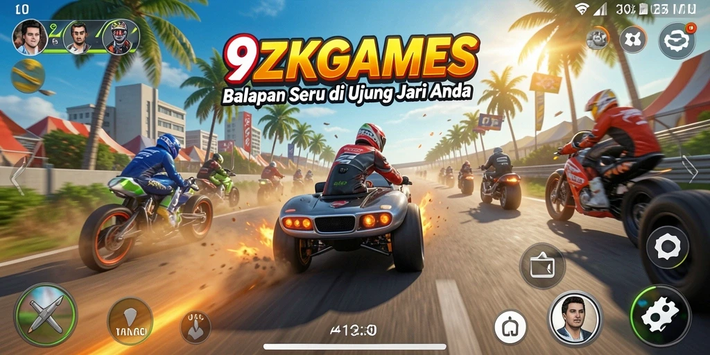 Screenshot menampilkan aksi balap seru di 9ZKGAMES.
