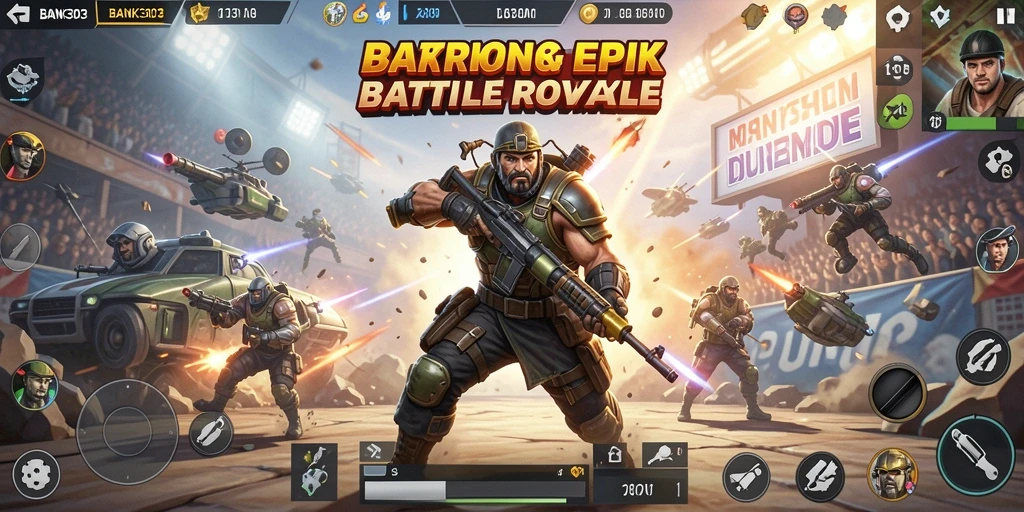Tampilan seru dari gameplay BANK303 saat bertarung di arena Battle Royale.