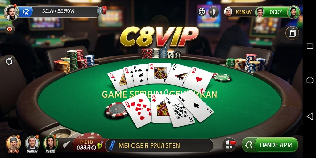 Tampilan screenshot permainan Poker C8VIP yang mendebarkan.