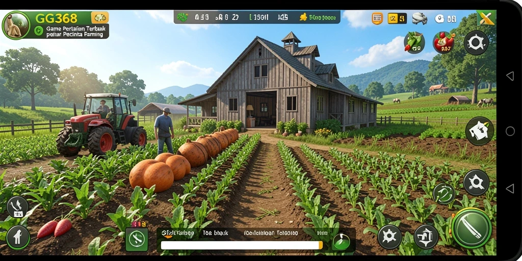 Tampilan screenshot game GG368 yang menunjukkan aktivitas pertanian yang seru.