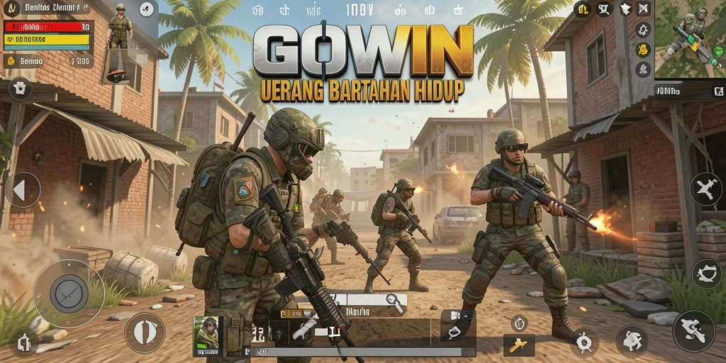 Screenshot GOWIN menunjukkan aksi seru dalam pertempuran Battle Royale.