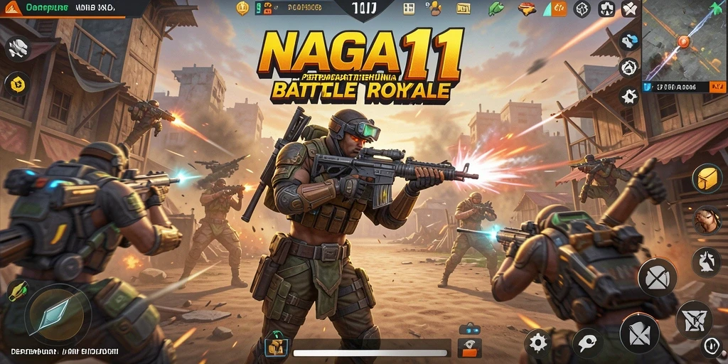 Tangkapan layar utama <strong>NAGA11</strong> menunjukkan aksi mendebarkan dalam pertarungan Battle Royale.