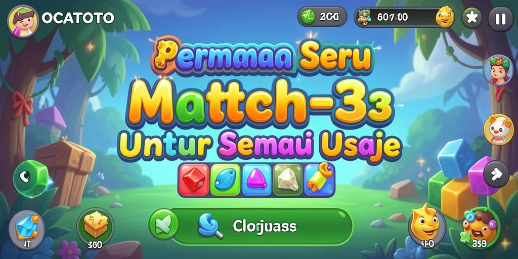 Tangkapan layar OCATOTO menampilkan gameplay Match-3 yang menarik dan penuh warna.
