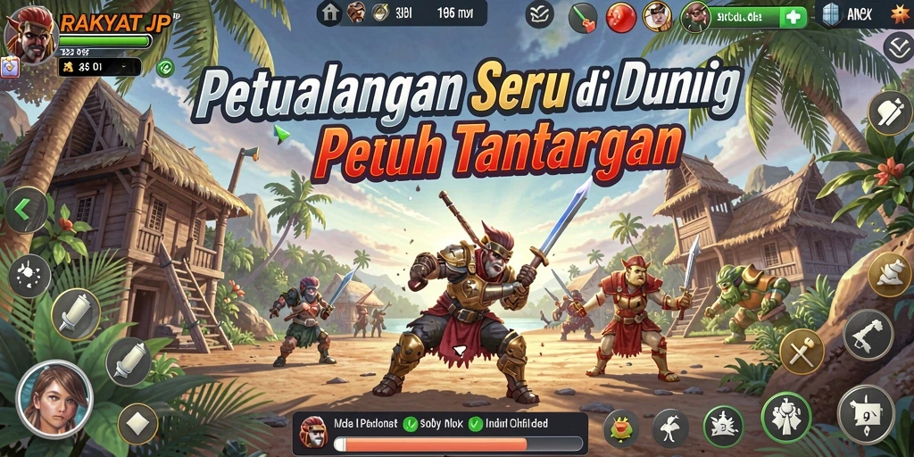 Tampilan gameplay RAKYATJP dengan karakter petualangan yang mendebarkan.