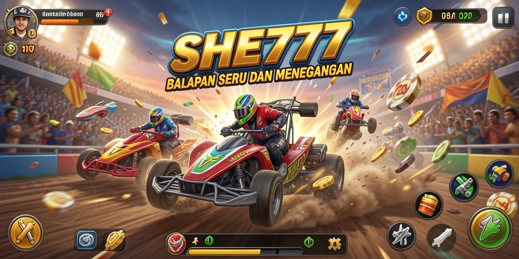 Tampilan gameplay balapan yang seru dan mendebarkan di SHE777.