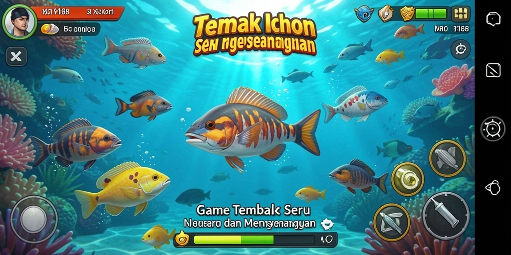 Tampilan gameplay seru X168 dengan berbagai ikan untuk ditangkap.
